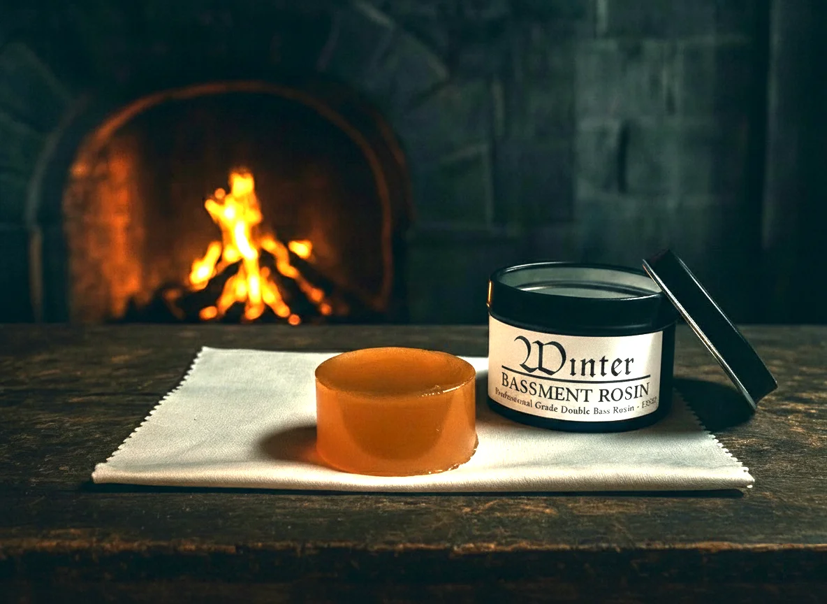 Winter double bass rosin by the fireplace